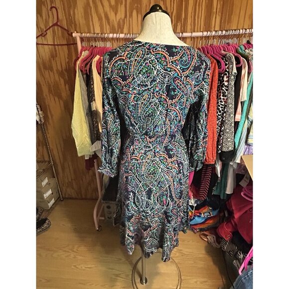 Anthropologie Maeve Long Sleeve V-Neck Floral Paisley Colorful dress Boho Sz XS - Picture 6 of 8